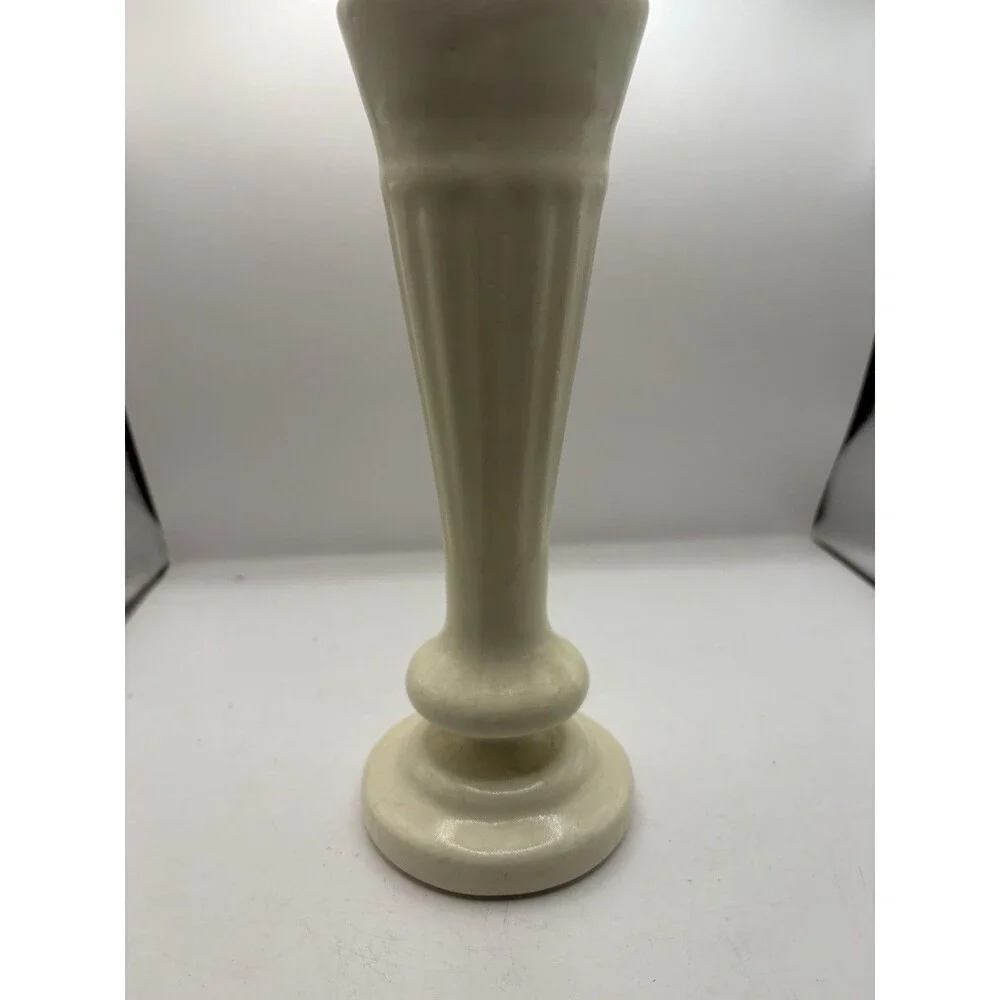Vintage Haeger Stoneware Pottery Footed Trumpet Vase Cream Color Ceramic #3967